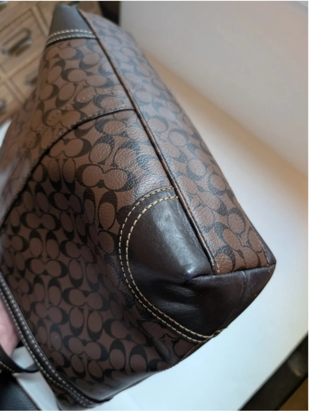 Coach Heritage Signature C Chelsea Stripe Leather Shoulder Tote Bag In VGUC
